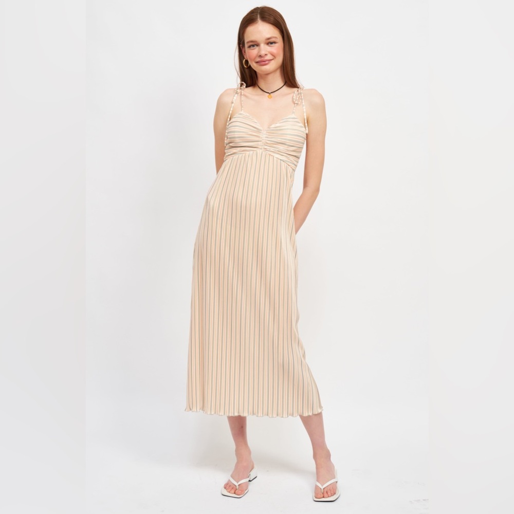 Juniper Blue Spaghetti Strap Detail Pleated Midi Dress Multi Color Size Medium